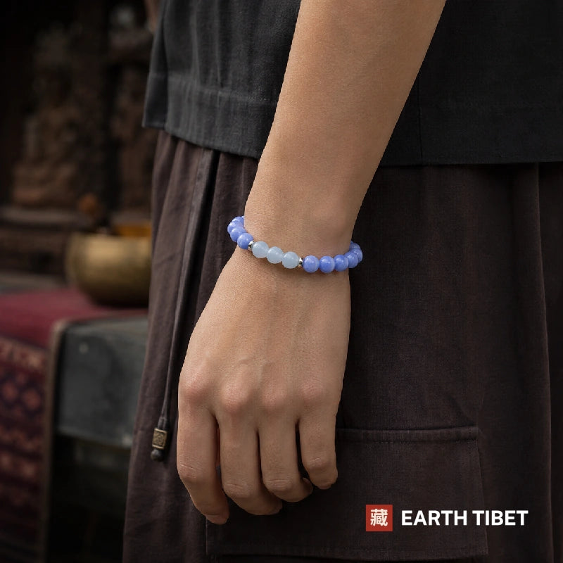 Blue lace agate calm bracelet photographed on slate