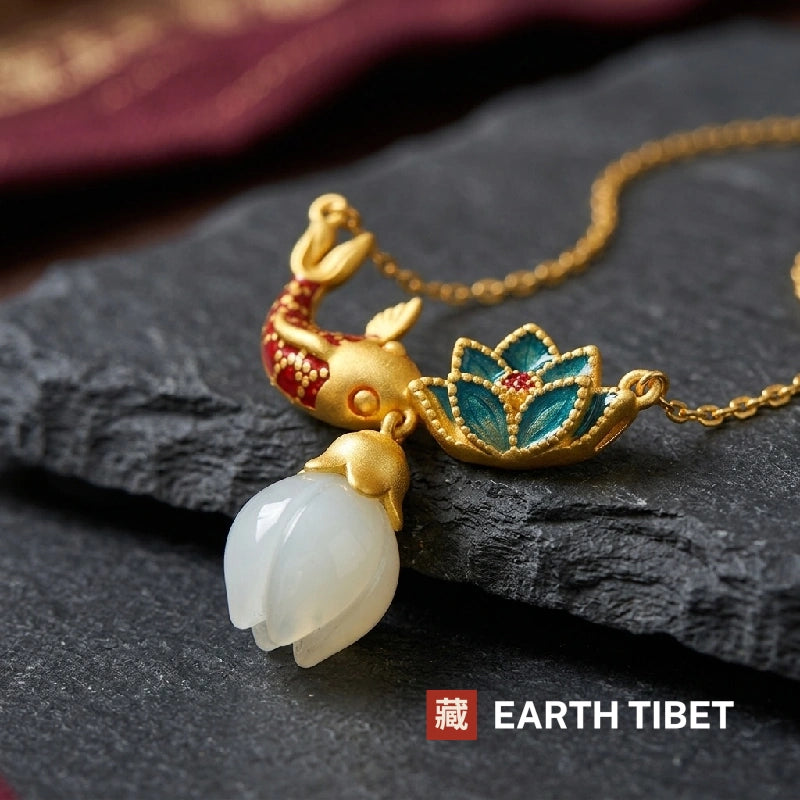 Enamel Leaping Carp Necklace