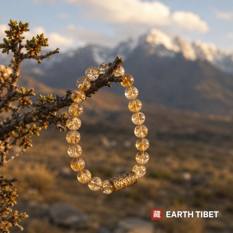 Citrine abundance bracelet in daylight showing the pale gold of the beads