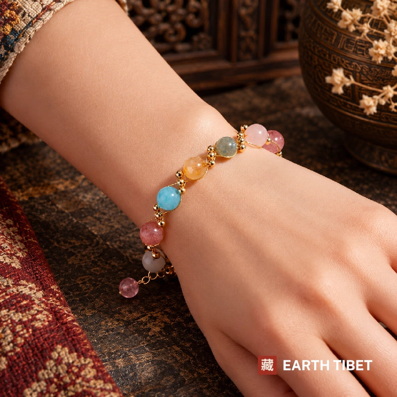 Pastel stone bracelet worn on a wrist
