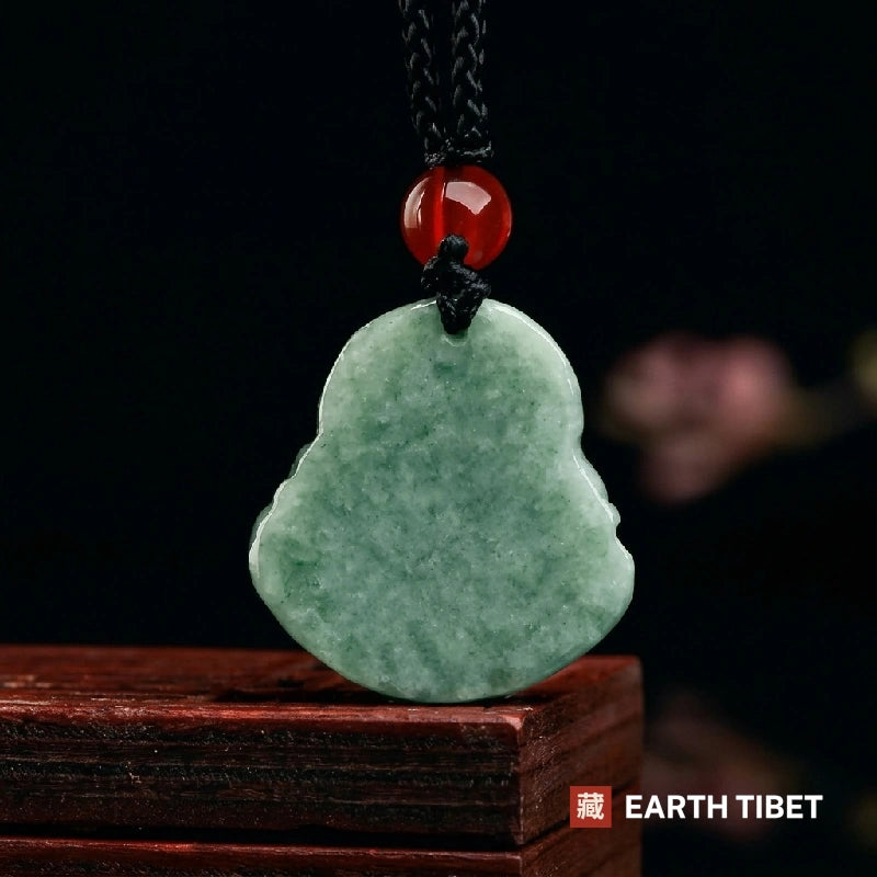 Flat polished back of the jade laughing Buddha pendant