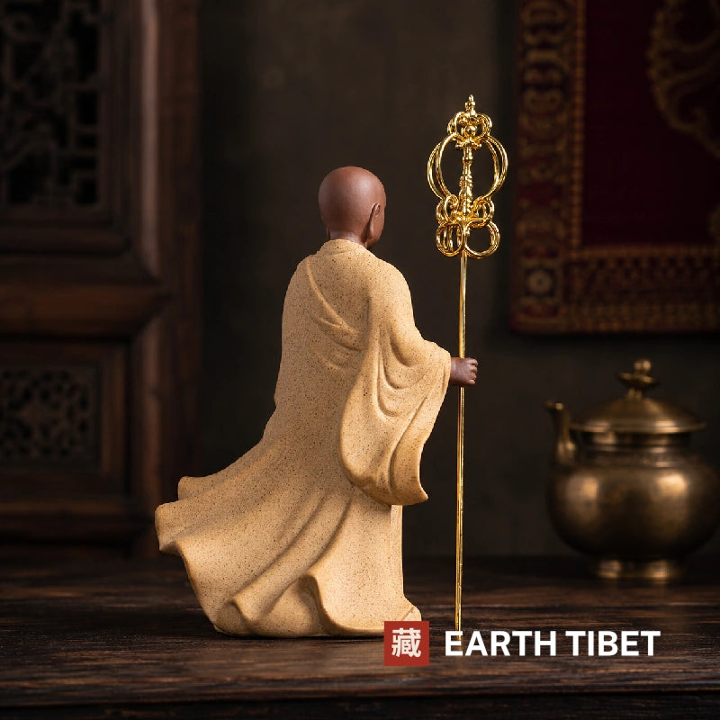 Ksitigarbha bodhisattva statue styled on a meditation altar