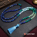 Full 108 bead lapis lazuli mala on slate, deep blue running into turquoise and green