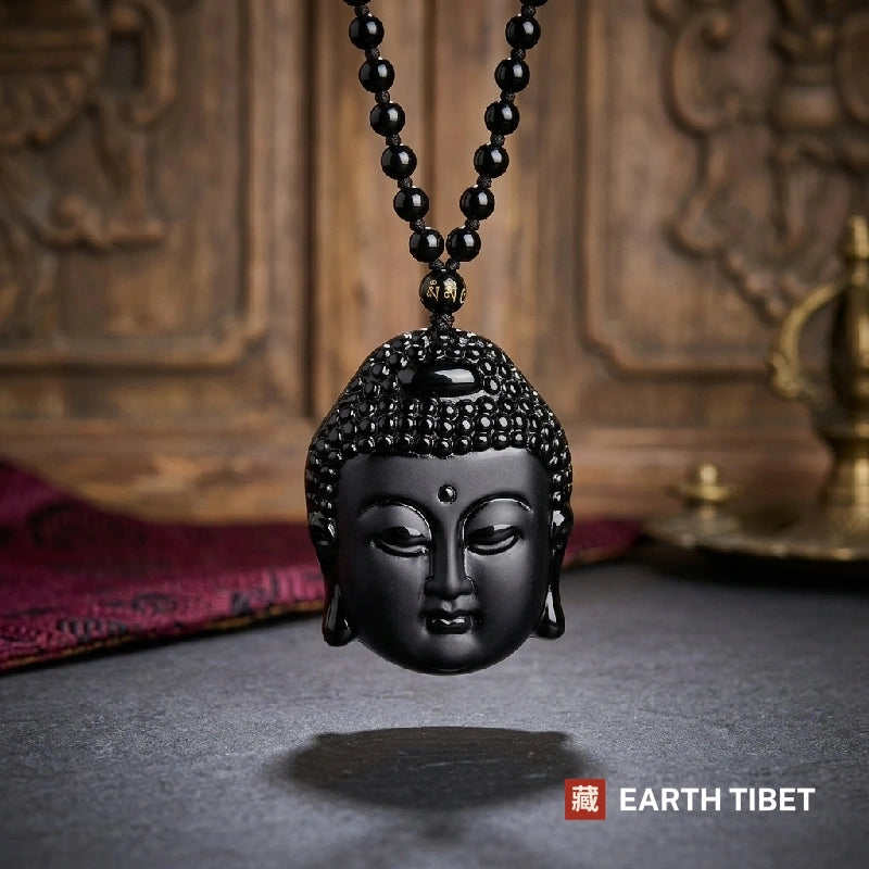 Obsidian Buddha Amulet Necklace