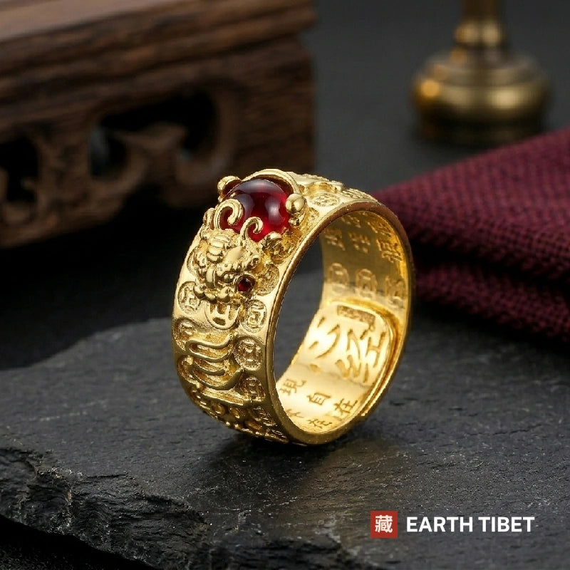Red Garnet Pixiu Mantra Ring