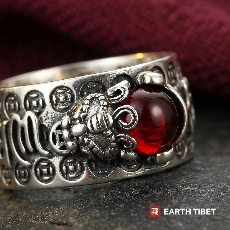 Red Garnet Pixiu Mantra Ring