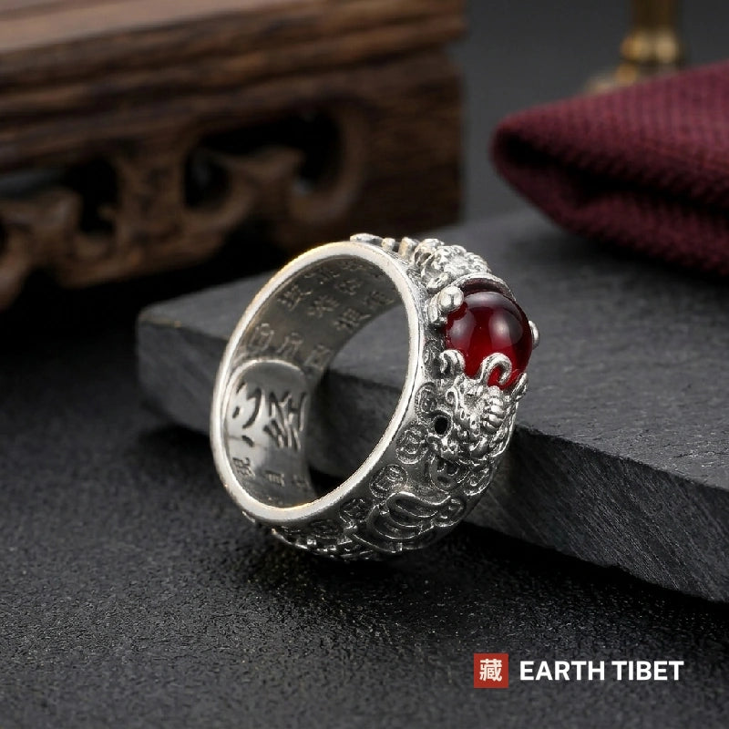 Red Garnet Pixiu Mantra Ring