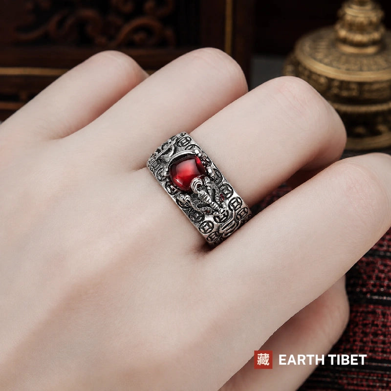 Red Garnet Pixiu Mantra Ring