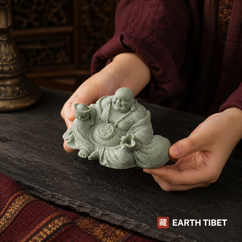 Green Sandstone Laughing Buddha