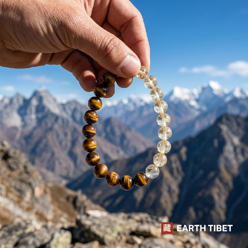 Half citrine half tiger eye bracelet on slate