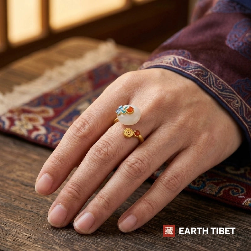 Ingot wealth ring worn on a hand
